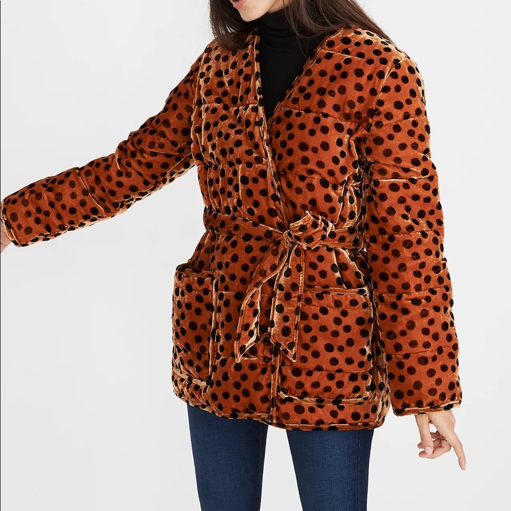 Madewell Velvet Quilted Wrap Jacket in Leopard Dot